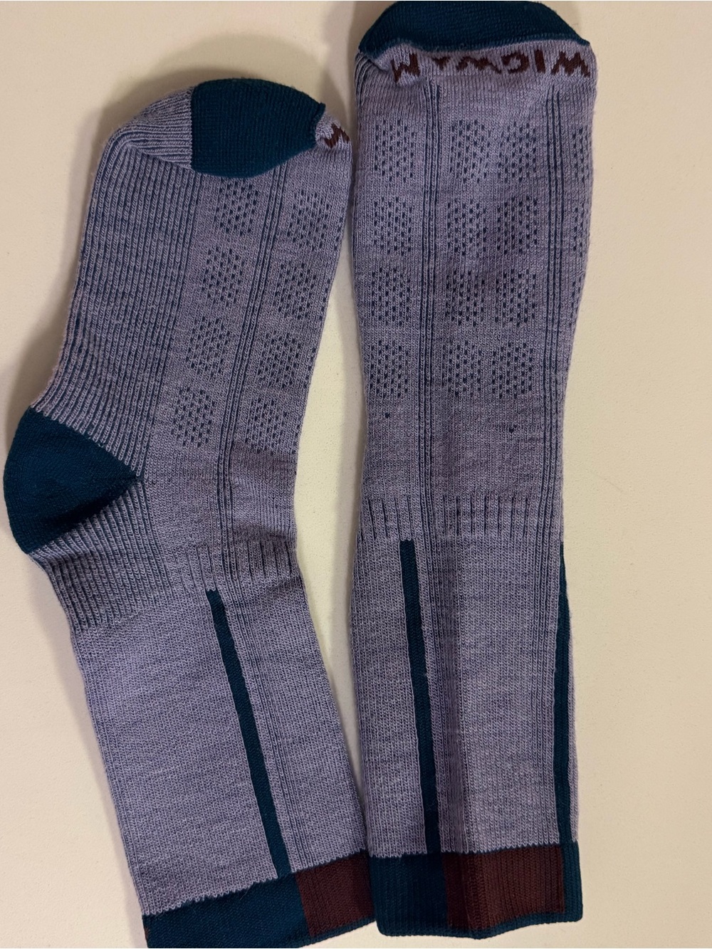 Men's Dress Crew Socks in Light Gray with Teal and Brown Accents